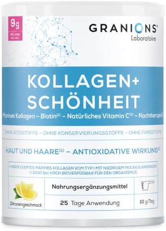 Kollagen Pulver 250g - Meereskollagen Mit Biotin, Vitamin C & Hyaluronsäure | Kollagenpulver Für Haut Und Haare - Hochdosiert Mit Biotin, Hyaluronsäure & Vitamin C - Zitronengeschm