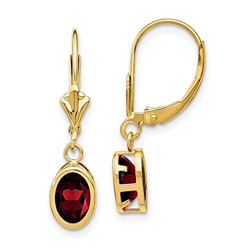 14K Yellow Gold 7X5Mm Oval Garnet Leverback Earrings Birthstone January Drop Dangle Gemstone Fine Jewelry For Women Gifts For Her #TOP21