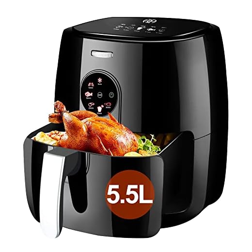 Freidora sin aceite air fryer 5,5 L XXL, conjunto de fritadeira a ar com ecrã tátil, temporizador e controlo de temperatura, fritadeira a ar quente, 6 programas,1500W,para 3-5 Personas,Negro
