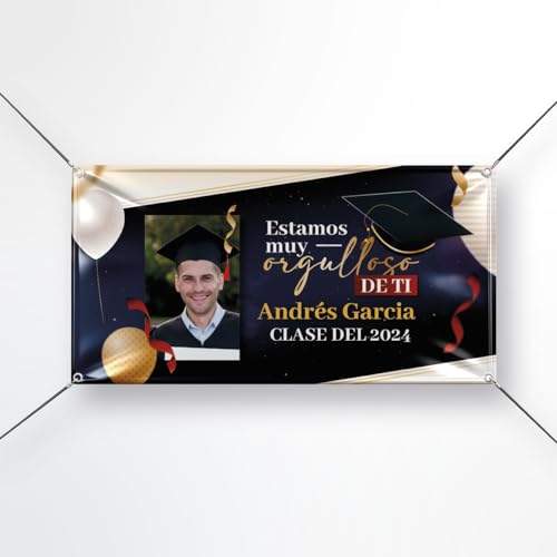 Decoracion Graduacion 2024 - Pancartas Personalizadas con Nombre, Año o Clase y Foto del Graduado - Photocall Graduacion, 4 Modelos en Varios Tamaños (Modelo 3)