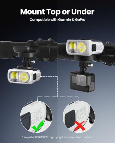 Image of Magicshine HORI1300S Bike Headlight, Compatible with Garmin /Wahoo, 1300 Lumens High & Low Beam Front Light, USB-C Rechargeable, IPX6 Waterproof for Night Riding and Urban Cycling