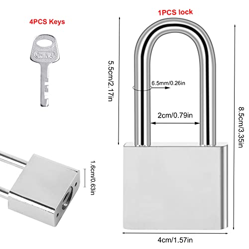 Long Shackle Padlock Lengthened Padlock 40mm/1.57Inch Heavy Duty Lock Waterproof Outdoor Padlock with Keys for Warehouses Doors Shed Gym Locker Bike Silver - Image 3