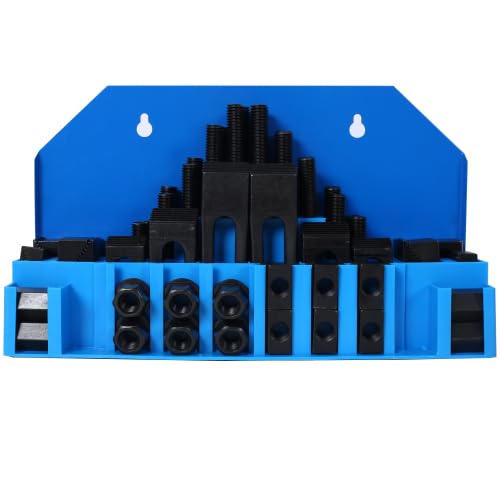 58Pc T-Slot Clamping Kit Mill Machinist Set With T-slot cleaner and Tightening Wrench (5/8 Table Slot 1/2-13 Stud Size) (Blue)