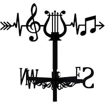 Harp Weather Vane Black Metal Wind Vanes Iron Wind Direction Indicator for Garden Farmhouse Chicken Coop Shed Decor Outdoor Wind Measuring Tool Weathervanes Musical Notes