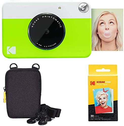 Kodak Printomatic Full-Color Instant Print Camera Starter Bundle + Carrying Case + Zink 20pk Photo Paper - Colorful Photos On 2x3 Sticky-Back Paper - Fun Gift...