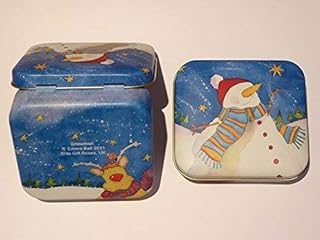 Emma Ball - Quadrato Cardine Scatolina in Metallo Portagioie o Caramelline - Natale Pupazzo di Neve con Cappello Rosso - Perfect Stocking Filler