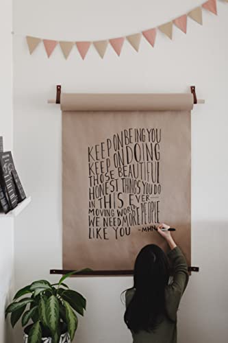 KEYAIIRA - Changeable Cafe Restaurant Menu display announcement board wall hung brown butcher paper menu board roll dispenser leather hook strap hanger