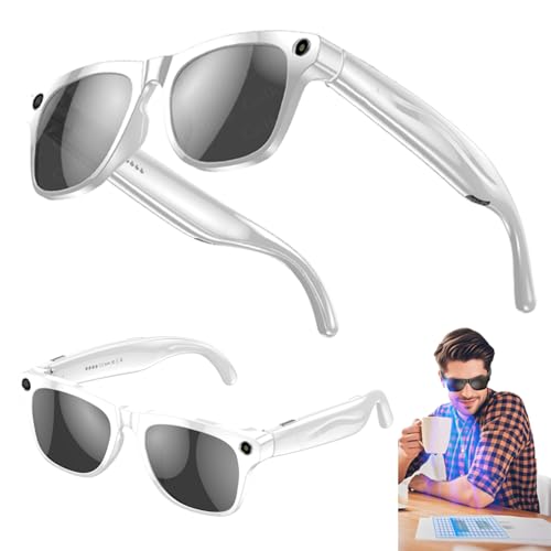 Gafas inteligentes con IA, cámara y linterna, 100 MP, alta definición, para fotos, vídeos, música, llamadas, Bluetooth, traducción de voz, deportivas, para hombre y mujeres.,White