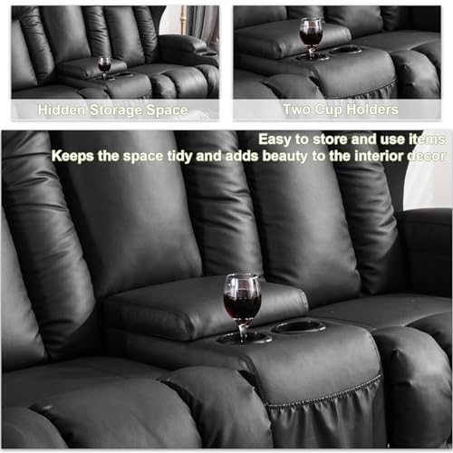 SAMERY 65.5" RV Loveseat Recliner Double Recliner RV Sofa & Console | Wall Hugger Reclining RV | RV Theater Seats | RV Couch | RV Theater Seating | RV Furniture, Home Theater Seating (Black)
