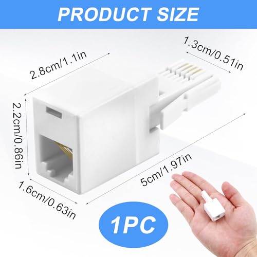 BT Telephone Line Adapter RJ11 Socket Female Jack to BT Male Plug RJ11 6P4C 4 Wire Converter for UK Landline Phone Cord Home & Office Fax Modem Extender, White