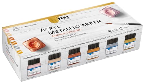 KREUL 77601 - Acryl Metallicfarben im Color Living Set, 6 x 20 ml Farbe und...