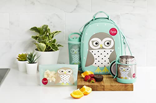 3 Sprouts Insulated Lunch Bag For Kids - Reusable Tote With Shoulder Strap, Handle And Pockets, Owl #TOP4