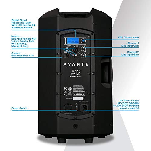 Avante Audio A12 2-Way Active Pa Speaker, 350W Loudspeaker With Integrated Digital Signal Processing (12"")", Black #TOP2