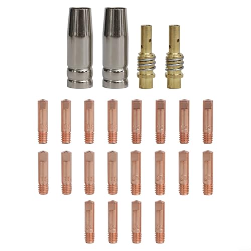 24PCS Welding Tip Kit for 15AK Torch, 0.6mm to 1.2mm Copper Tips with Gas Nozzles and Diffusers, MIG Welding Replacement Accessories