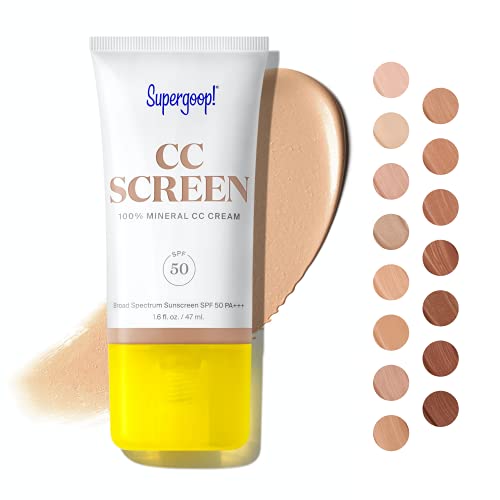 Supergoop! CC Screen - SPF 50 PA++++ CC Cream, 100% Mineral Color-Corrector & Broad Spectrum Sunscreen - Tinted Moisturizer, Concealer & Buildable Coverage Foundation - 1.6 fl oz