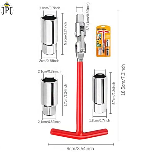 Image of JPT 16 /18 /21mm Universal Spark Plug Socket Wrench Set, 4-Piece with T-Handle, 360-Degree Rotation for Easy Spark Plug Removal