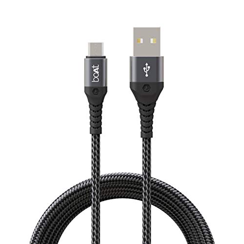 Boat Micro Usb 550 Stress Resistant, Tangle-Free, Sturdy Cable With 3A Fast Charging & 480Mbps Data Transmission, 10000+ Bends Lifespan And Extended 1.5M Length(Mercurial Black)