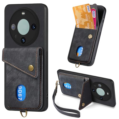 Rfvzubemok Compatible with Huawei Enjoy 50 Pro CTR-AL00 Wallet Cover,Compatible with Huawei nova Y90 4G CTR-LX2 Card Holder [PC+TPU+PU] 3 in 1 Kickstand Phone Case Black