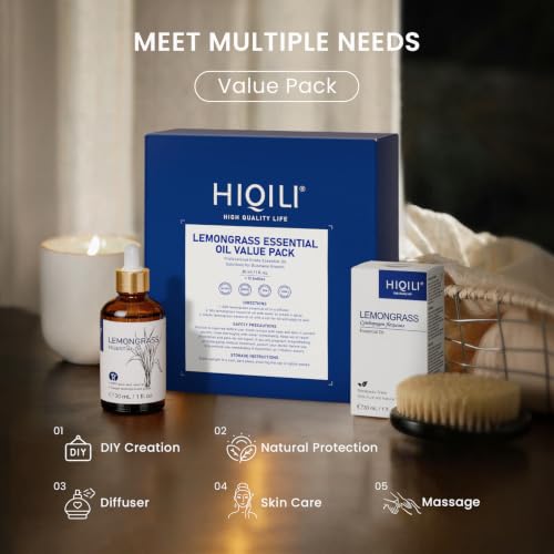 Image of HIQILI Lemongrass Essential Oil Set, Bulk Wholesale for Business | Ideal for DIY, Diffusing, Protection, Skin & Massage, for Craft Shops, Hotels, Outdoors & Spas - 30mL / 1 fl oz (12 pack)