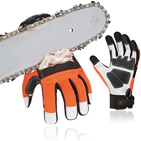 Vgo... Leather Chainsaw Gloves,left-hand Saw Protection(GA9767CS/GA8912)