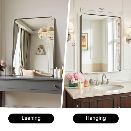 Image of 32 inchx24 inchBathroom Vanity Mirror for Wall Aluminum Framed Farmhouse Rectangle