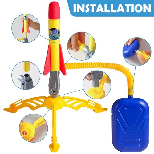 Image of AIUAZA Rocket Launcher for Kids - 2 Rockets - Outdoor Fun Toy Gift for Boys & Girls - Soft Foam Blaster Set Soars Up to 100 Feet - Ages 3 & Up