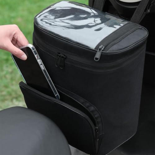 Image of STHIRA Hanging Bag for Electric Scooter, Helmet Storage, Waterproof Organizer, Transparent Phone Pouch, Dual Adjustable Straps, Quick Release Buckles, 25x18x30cm, Black