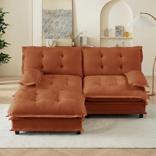 Image of 77 inch Sectional Sleeper Sofa with Ottoman, L Shaped Modular Deep Seat Couches for Living Room Apartment, Flexible Module Combination Cloud Sofa with Spring Support, Easy Assembly, Orange