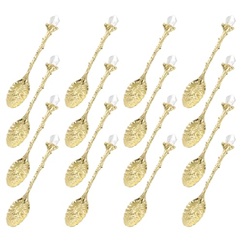 Cuillères à crème glacée pour mélanger en alliage rétro or avec cristal 16 pièces
