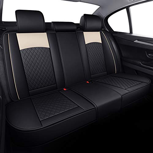 Aierxuan Seat Covers For Cars Women Leather Waterproof Universal Fit For Hyundai Elantra Sonata Ford Forte Honda Civic Crv Toyota Corolla 4Runner Rav4 Highlander Hybrid(Full Set, Black-Beige) #TOP2