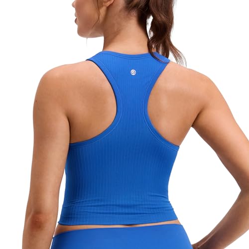 Image of CRZ YOGA Seamless Rib Racerback Crop Tank | Light Support, Removable Pads, Yoga, Ribbed, Racerback, Longline Sports Bras for Women