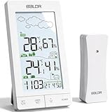 Konsen Wetterstation Funk mit Außensensor – 5' Display mit Hintergrundbeleuchtung, DCF Funkuhr, Innen- & Außentemperatur, Luftfeuchtigkeit, Wettervorhersage, einfache Bedienung durch vordere Tasten