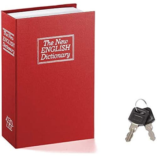 Jssmst Book Safe with Key Lock, Dictionary Diversion Safe Seceret Hidden Book, Metal Lock Box Small, 7.2" x 4.6" x 2.2", Red