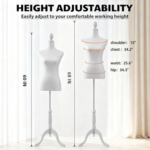 JSMNQUIN Adjustable Female Pinnable Mannequin Torso with Tripod Base for Display (White) by JSMNQUIN - Image 5