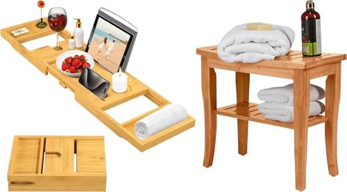 Bambüsi Bamboo Bathtub Tray & Shower Bench Set