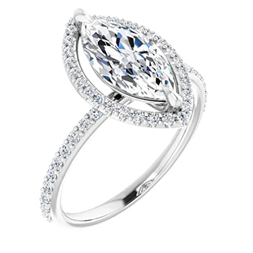 Jeweleryium Marquise Cut 2 Carat Moissanite Engagement Ring, Wedding Ring, Eternity Sterling Silver Ring, Anniversary/Christmas/Birthday/Valentine's Day Jewelry Gift (6.5) #TOP17