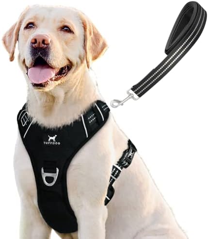 TUFFDOG Easy-Fit Dog Harness Medium - Fast Release Neck Clip, Premium Padded Reflective No Pull Harness with Control Handle, Adjustable Step-in Dog Vest Plus Free Matching Lead (M, Vivid Violet)