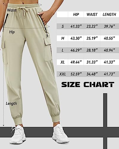 2 Pcs Women's Cargo Hiking Pants Lightweight Quick Dry Pants Elastic Waist Athletic Workout Outdoor Pants With Pockets (Black, Khaki, Large) #TOP4