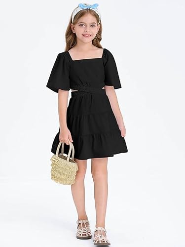 GOKISTOTR Black Short Skirt - The Ultimate Skirt for Girls 10-12, Featuring a Stylish Short-Sleeved Top with a Plunging Neckline for Easy Dressing, Perfect for Sizes 5T/6T/8T/9T/10T/11T/12T/13T/14T — view 6
