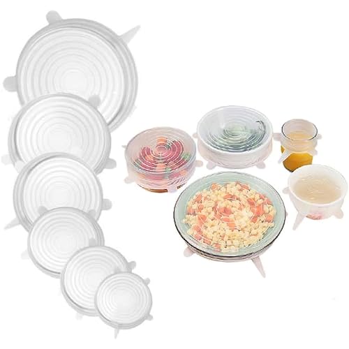 SHUOHONG 12 Piezas Tapas de Silicona Elasticas Cocina, Reutilizables Tapa Universal de 6 Tamaños Diferentes, Tapas Silicona Ajustables Cocina para Microondas, Horno, Nevera, Lavavajillas