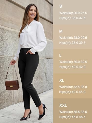 Tallemon Women's Yoga Dress Pants Skinny Work Slacks Slim Fit Stretch Office Casual Pants 4 Pockets 30"/32"/34" Black — view 6