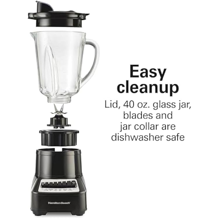 Hamilton Beach Wave Crusher Blender for Smoothies With 40 Oz Glass Jar and 14 Functions, Ice Sabre Blades & 700 Watts for Consistently Smooth Results, Black & Stainless Steel (54220)