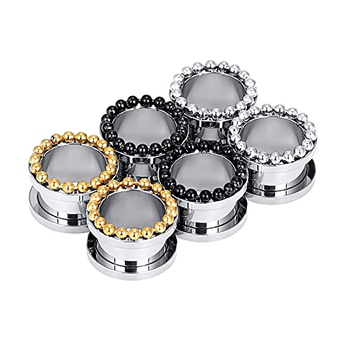 Longbeauty 6Pcs Stainless Steel Ear Tunnels Screw Fit Ear Gauges Plugs Earrings Body Piercing Jewelry Size 5/8" #TOP27