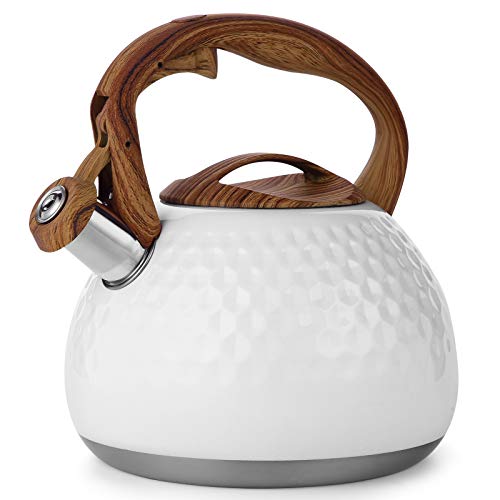 Tea Kettle, VONIKI 2.8 Quart Tea Pots for Stove Top Whistling Teapot Stovetop Stainless Steel Tea kettle for Stove Top Loud Whistle Tea Pot With Wood Pattern Handle Tea kettles Water Kettle Milky
