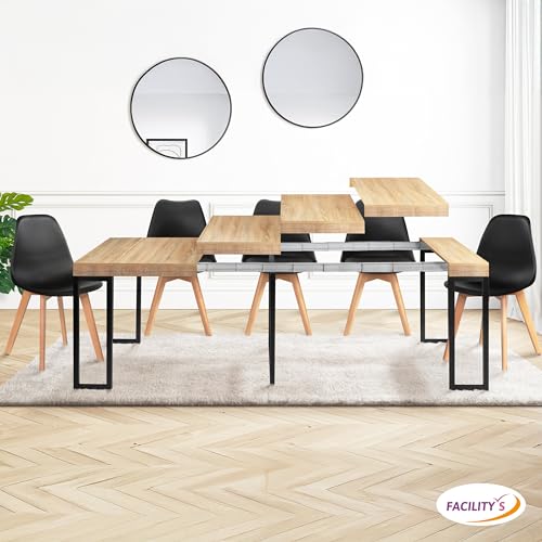 Console extensible bois-métal 235 cm 4 rallonges FACILITYS