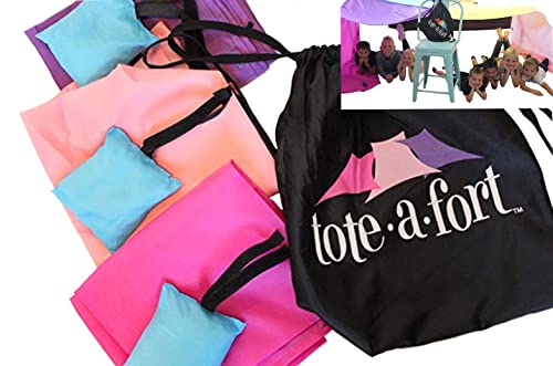 TOTEAFORT Princess Blanket Fort Building Kit for Kids - Ages 4-6 8-10 10-12 - Portable Playhouse Play Tent Fort - Girls Indoor Outdoor 3 Blanket Tote a Fort Toy Set - STEM Fort Toy