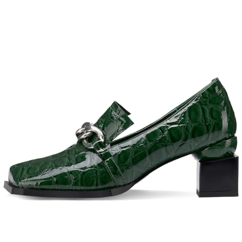 Image of Loafers for Women Patent Leather Buckle Square Toe Chunky Block Dress Slip On Wide Casual Comfortable Dressy High Heels Ladies Comfort Moccasins Elegantes 2 Inch Shoes