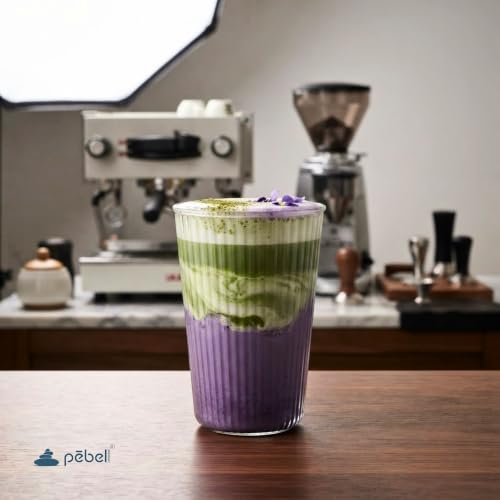 Image of PEBELLIFEWARE Ribbed Glass Coffee Mugs Set of 2 - 345ml Japanese Tumbler | Set of 2 Handblown Ribbed Borosilicate Glasses 345ml for Iced Coffee & Matcha, Heat Resistant, Microwave & Dishwasher Safe