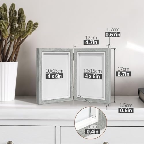 Afuly 10x15 Bilderrahmen Grau Weiß Doppelt Holz für 2 Bilder Collage Moderne Shabby Deko Family Haustier Geschenk