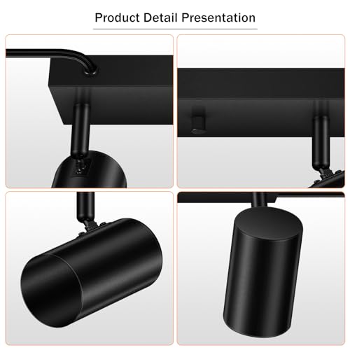 AUQUEE 3 Light Track Lighting Kit,Black 3 Way Modern Plug in Ceiling Spotlight,Industrial LED Wall Light for Kitchen Cabinet Gallery Bar Hallway Living Room,Rocker Switch,15 Foot Cord(No Bulb)